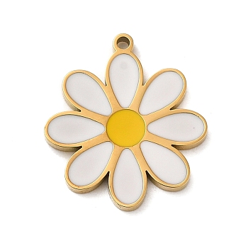 Ion Plating(IP) 304 Stainless Steel Enamel Pendants, Laser Cut, Flower Charm, Real 18K Gold Plated, 16.5x15x1.5mm, Hole: 1mm