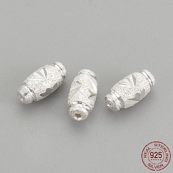 925 Sterling Silver Beads, Textured, Oval, Silver, 6x3mm, Hole: 0.5mm