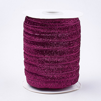 Glitter Sparkle Ribbon, Polyester & Nylon Ribbon, Fuchsia, 3/8 inch(9.5~10mm), about 50yards/roll(45.72m/roll)