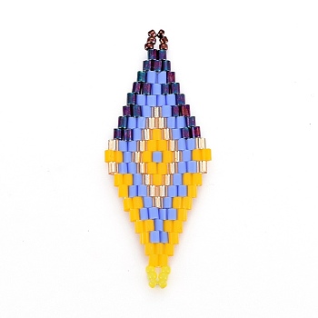 MIYUKI & TOHO Handmade Japanese Seed Beads Links, Loom Pattern, Rhombus, Yellow, 43.5~45x16.4~18x1.7~2mm, Hole: 1.2~1.5mm