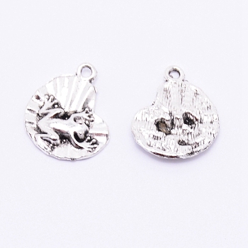 Tibetan Style Alloy Pendants, Lead Free & Cadmium Free, Lotus Leaf with Frog, Antique Silver, 21x17.5x3mm, Hole: 1.8mm