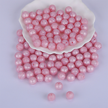 Round Silicone Focal Beads, Chewing Beads For Teethers, DIY Nursing Necklaces Making, Pearl Pink, 15mm, Hole: 2mm