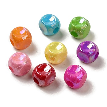 Plating Opaque Acrylic  Beads, AB Color, Cube, Mixed Color, 11.5x10x10mm, Hole: 4mm, 704pcs/500g