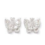 Brass Micro Pave Cubic Zirconia Beads, Butterfly, 925 Sterling Silver Plated, Clear, 11x13x7mm, Hole: 1.4mm(KK-C155-02S-01)