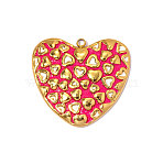 304 Stainless Steel Enamel Pendants, Heart Charm, Real 18K Gold Plated, Ion Plating(IP), Long-Lasting Plated, Hot Pink, 29x29mm,Hole:1.60mm(STAS-OY013-99G)