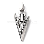 Ion Plating(IP) 304 Stainless Steel Pendants, Spearhead Arrow Weapon Charm, Antique Silver, 49x18.5x4.3mm, Hole: 5x6mm(STAS-D067-12AS)