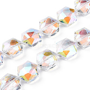 Faceted Glass Beads Strands, Clear, Hexagon, 15x14x8mm, Hole: 1.2mm, about 50pcs/strand, 29.29 inch~29.53 inch(74.4~75cm)(EGLA-E030-01E)