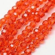 Faceted(32 Facets) Round Glass Beads Strands, Red, 4mm, Hole: 1mm, about 98pcs/strand, 13.7 inch(X-EGLA-J042-4mm-16)