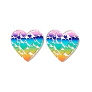 Printed Transparent Acrylic Pendants, Heart with Heart Pattern, Colorful, 39x39.5x2.5~2.8mm, Hole: 2mm(MACR-F071-03B-02)