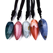Natural Agate Pendant Necklaces, with Random Color Polyester Cords, Dyed, Bullet, Mixed Color, 26~29.9 inch(66~76cm)(NJEW-S421-027)