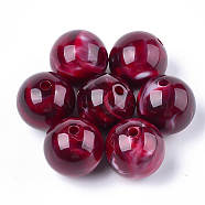 Acrylic Beads, Imitation Gemstone Style, Round, Dark Red, 13.5~14x13mm, Hole: 2mm(X-OACR-T008-11A-01)