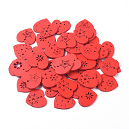 Natural Poplar Wood Pendants, Spray Painted, for Christmas, Heart with Snowflake, Red, 27.5x28.5x2.5mm, Hole: 2.5mm(WOOD-D010-10A)