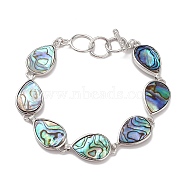 Natural Abalone Shell/Paua Shell Link Chain Bracelets, Platinum Brass Jewelry for Women, Cadmium Free & Lead Free, Teardrop, 8-1/8 inch(20.6cm)(BJEW-E077-01P-05)
