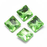 Pointed Back Glass Rhinestone Cabochons, Back Plated, Faceted, Square, Light Green, 10x10x5mm(RGLA-T027-10x10mm-19)