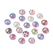 Half Round/Dome Floral Printed Glass Flatback Cabochons, Mixed Color, 12x4~5mm(X-GGLA-A002-12mm-UU)