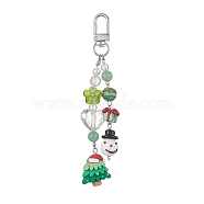Christmas Handmade Lampwork Pendant Decorations, with Resin and Green Aventurine Beads, Alloy Swivel Clasps, Christmas Tree/Snowman, Green, 130mm(HJEW-TA00021)