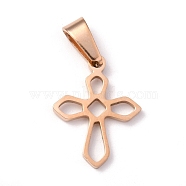 304 Stainless Steel Pendants, Cross, Rose Gold, 19x15x1.2mm, Hole: 3.5x7mm(STAS-H122-02RG)