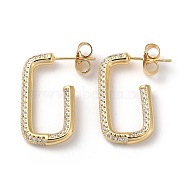 Rectangle Brass Cubic Zirconia Stud Earrings, Half Hoop Earrings, Long-Lasting Plated, Lead Free & Cadmium Free, Real 18K Gold Plated, 25x14x3mm(EJEW-K247-15G)
