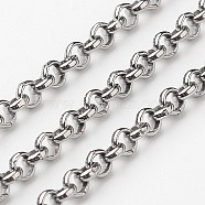 304 Stainless Steel Rolo Chains, Belcher Chain, with Spool, Unwelded, Stainless Steel Color, 3x1.2mm, about 32.8 Feet(10m)/roll(CHS-L015-51)