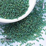 MIYUKI Round Rocailles Beads, Japanese Seed Beads, 11/0, (RR1016) Silverlined Green AB, 2x1.3mm, Hole: 0.8mm, about 1111pcs/10g(X-SEED-G007-RR1016)