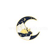 Spring Theme Alloy Brooches, Enamel Camping Lapel Pin, for Backpack Clothes, Golden, Moon Pattern, 27mm(SPRI-PW0001-112E)