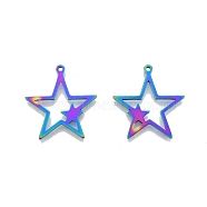 Ion Plating(IP) 201 Stainless Steel Pendants, Star, Rainbow Color, 26x25x1.5mm, Hole: 1.4mm(STAS-N098-107M)