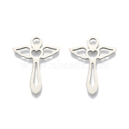 201 Stainless Steel Pendants, Angel, Stainless Steel Color, 29.5x23.5x1.5mm, Hole: 3.5mm(STAS-N098-104P)