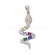 925 Sterling Silver Zodiac Snake Pendants, Platinum, Rhodium Plated, Snake, 31.5x13.5x3.5mm, Hole: 3X3.5mm(STER-D300-20P)