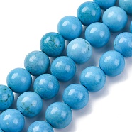 Dyed Natural Magnesite Beads Strands, Round, Deep Sky Blue, 10mm, Hole: 1.5mm, about 19pcs/strand, 7.64''(19.4cm)(G-P558-A01-01A)