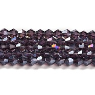 Transparent Electroplate Glass Beads Strands, AB Color Plated, Faceted, Bicone, Violet, 3.5mm, about 113~115pcs/strand, 36~36.5cm(GLAA-F029-3mm-A04)