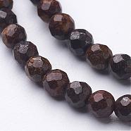Natural Bronzite Bead Strands, Faceted(64 Facets), Round, 4~4.5mm, Hole: 0.5mm, about 88~98pcs/strand, 14.5~15.1 inch(370~385mm)(G-G947-10-4mm)