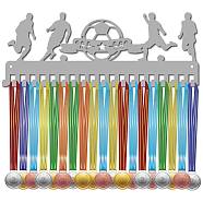 Fashion Iron Medal Hanger Holder Display Wall Rack, 20-Hooks, with Screws, Silver, Football, 150x400mm, Hole: 5mm(ODIS-WH0037-184)