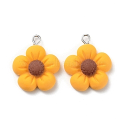 Resin Pendants, with Platinum Iron Peg Bail, Flower, Yellow, 25x20.5x7mm, Hole: 2mm(RESI-C002-09)