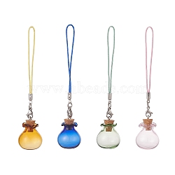 Lucky Bag Shape Glass Cork Bottle Pendants Decorations, Wishing Bottle with Nylon Strap, Mixed Color, 100mm, 4 color, 1pc/color, 4pcs/set(HJEW-TA00002)