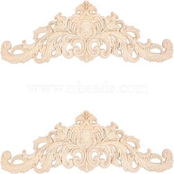 Olycraft Rubber Wood Carved Onlay Applique, Center Flower Long Applique, for Door Cabinet Bed Unpainted Decor European Style, BurlyWood, 8x30x0.8cm(AJEW-OC0001-59)