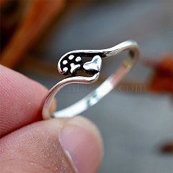 Brass Finger Rings for Women, Heart & Paw Print, Antique Silver, US Size 8(18.1mm)(FS-WG29BD5-02)