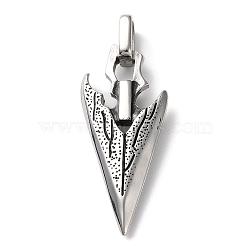 Ion Plating(IP) 304 Stainless Steel Pendants, Spearhead Arrow Weapon Charm, Antique Silver, 49x18.5x4.3mm, Hole: 5x6mm(STAS-D067-12AS)