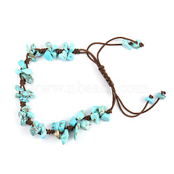 Synthetic Turquoise Chips Braided Bead Bracelet, Adjustable Bracelet for Women, 8-5/8~10-5/8 inch(22~27cm)(PW-WG69423-02)