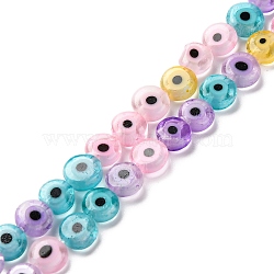 Handmade Evil Eye Lampwork Beads Strands, Flat Round, Colorful, 6x2.5mm, Hole: 0.8mm, about 65pcs/strand, 14.37''(36.5cm)(LAMP-G164-10A)