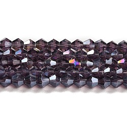Transparent Electroplate Glass Beads Strands, AB Color Plated, Faceted, Bicone, Violet, 3.5mm, about 108~123pcs/strand, 12.76~14.61 inch(32.4~37.1cm)(GLAA-F029-3mm-A04)