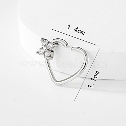 Fashionable Brass Clear Cubic Zirconia Heart-shaped Nose Ring for Women Daily Wear, Silver, 11x14mm(CT1222-2)