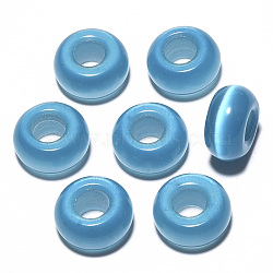 Cat Eye European Beads, Large Hole Beads, Rondelle, Steel Blue, 14x7mm, Hole: 5~6mm(X-G-S359-071H)