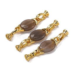 Rack Plating Brass and Grey Agate Flod Over Clasps, Oval, Real 18K Gold Plated, 42mm(KK-B103-13G)