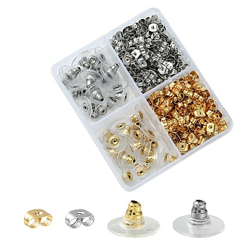 340Pcs 4 Style 304 Stainless Steel Friction Ear Nuts & Bullet Clutch Earring Backs Sets, Ear Locking Earring Backs for Post Stud Earrings, Golden & Stainless Steel Color, 6~11x4~6x3~3.5mm, Hole: 0.7~1mm