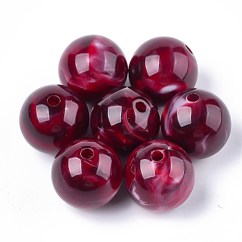 Acrylic Beads, Imitation Gemstone Style, Round, Dark Red, 13.5~14x13mm, Hole: 2mm