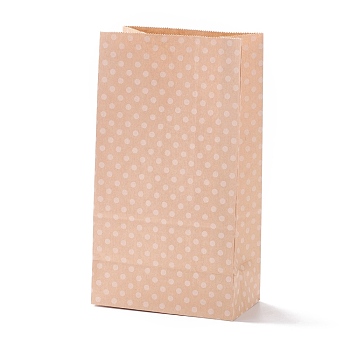 Rectangle Kraft Paper Bags, None Handles, Gift Bags, Polka Dot Pattern, BurlyWood, 13x8x24cm