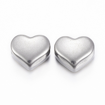 304 Stainless Steel Beads, Heart, Stainless Steel Color, 9x10x6mm, Hole: 1.5mm