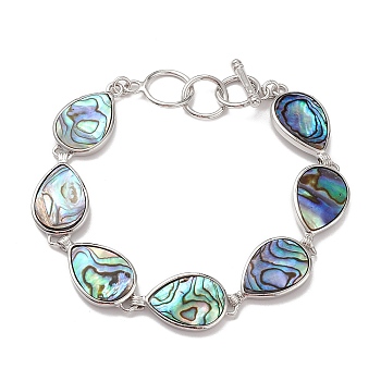 Natural Abalone Shell/Paua Shell Link Chain Bracelets, Platinum Brass Jewelry for Women, Cadmium Free & Lead Free, Teardrop, 8-1/8 inch(20.6cm)