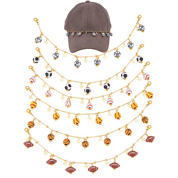 6Pcs 6 Styles Brass & Alloy Enamel Charms Baseball Cap Chain, with Alloy Lobster Claw Clasps, Mixed Color, 250mm, 1pc/style