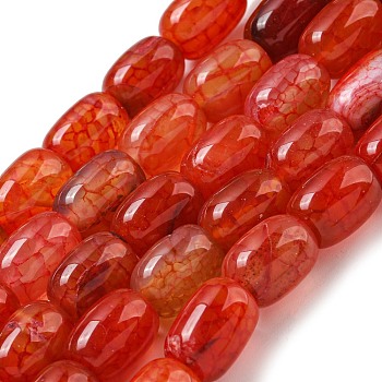Natural Dragon Veins Agate Beads Strands, Dyed & Heated, Column, Orange Red, 13.5x10~10.5mm, Hole: 1mm, about 28pcs/strand, 15.16''(38.5cm)